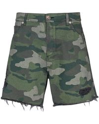 Balmain - Korte Broeken ,Groen ,Denim Logo Camo Denim Shorts - Lyst