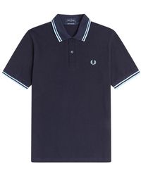 Fred Perry - Tops ,Blauw ,Katoen Contrasterend Logo Katoenen Poloshirt - Lyst