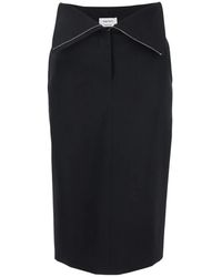 McQueen - Rokken ,Zwart ,Wol Foldover Waist Midi Skirt - Lyst