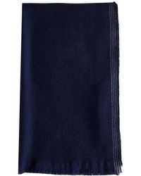 Brunello Cucinelli - Sciarpa in lana blu navy con frange - Lyst