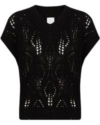 Eleventy - Truien & Vesten ,Zwart ,Katoen Maglia Scollo V Smanicata - Lyst