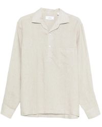 Lardini - Overhemden ,Grijs ,Linnen Polo Shirt Met Borstzak - Lyst