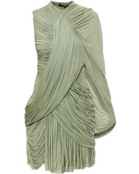 Balmain - Kleedjes ,Groen ,Gedrapeerde Vloeiende Jersey Jurk - Lyst
