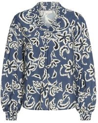 Kaffe - Overhemden ,Blauw ,Nylon Blouse Met Paisley-Patroon En Pofmouwen - Lyst
