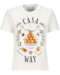 Casablancabrand - Weiße baumwoll-t-shirt mit logo-print - Lyst