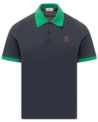 Versace - Tops ,Blauw ,Katoen Geborduurde Katoenen Piqué Polo - Lyst