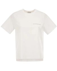 Peserico - Tops ,Wit ,Katoen Stretch Katoenen T-Shirt Met Zak - Lyst