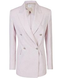 Eleventy - Double-Breasted Lange Linnen Jas - Lyst