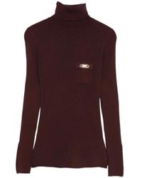 Elisabetta Franchi - Gerippter Rollkragenpullover Mit Knopfärmeln - Lyst