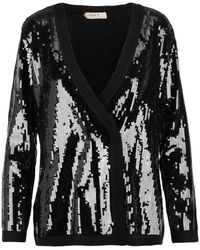 Twinset - Truien & Vesten ,Zwart ,Wol Cardigan Total Paillettes - Lyst