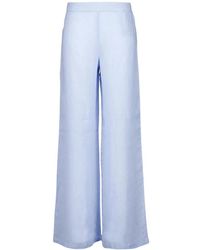 120% Lino - Aquatische Blauwe Wijde Linnen Broek - Lyst