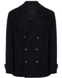 Balmain - Jassen ,Blauw ,Wol Double-Breasted Wool Peacoat - Lyst