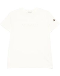 Moncler - Tops ,Wit ,Katoen Embroidered Tonal Logo Cotton T-Shirt - Lyst