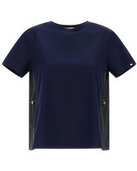 Herno - Tops ,Blauw ,Katoen Jersey Katoenen T-Shirt Met Tafetta Achterkant - Lyst
