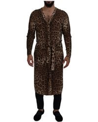 Dolce & Gabbana - Brauner leopard wollbademantel cardigan pullover - Lyst