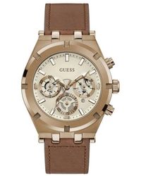 Guess - Braune leder analoguhr mit edelstahlgehäuse - Lyst