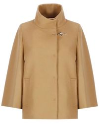 Fay - Abrigo De Lana Marrón Cuello Alto, Mujer, Talla - Lyst