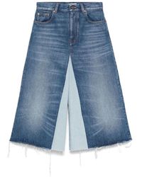 Chloé - Korte Broeken ,Blauw ,Denim Blauwe Patchwork Denim Shorts - Lyst