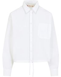 Marni - Overhemden ,Wit ,Katoen Cropped Shirt Met Lange Mouwen - Lyst