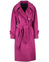 Dondup - Jassen ,Roze ,Wol Lange Jas Dubbele Rij Knoopsluiting Gevoerd Zakken - Lyst