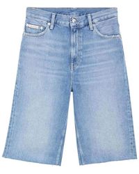 Calvin Klein - Denim Bermuda Shorts Mit Fransensaum - Lyst