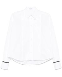 Brunello Cucinelli - Overhemden ,Wit ,Katoen Witte Klassieke Kraagshirt Met Pintuck Detail - Lyst