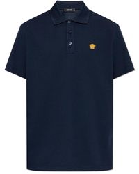 Versace - Tops ,Blauw ,Katoen Embroidered Medusa Polo Shirt - Lyst
