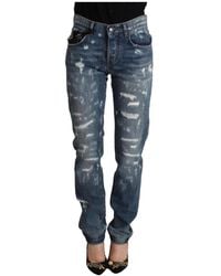 Dolce & Gabbana - Jeans skinny boyfriend in denim blu distrutto - Lyst