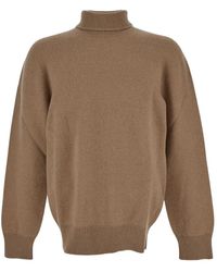 Laneus - Truien & Vesten ,Bruin ,Wol Wollen Coltrui Gebreid - Lyst