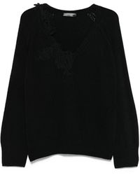 Ermanno Scervino - Truien & Vesten ,Zwart ,Wol Zwarte Kant-Inzet Gebreide Trui - Lyst