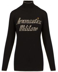 Aeronautica Militare - Schwarzer rollkragenpullover mit beiger linie - Lyst
