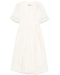 Twinset - Weiße Spitzenbesatz Puffärmel Kleid - Lyst