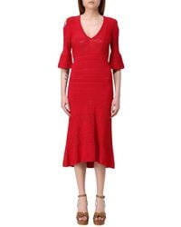 Twinset - Rotes Midi-Kleid Mit Spitzen-Details - Lyst