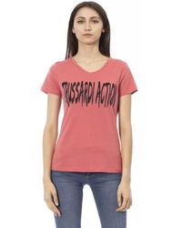 Trussardi - Baumwoll V-Ausschnitt T-Shirt mit Frontdruck - Lyst