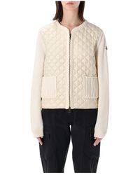 Moncler - Jassen ,Wit ,Katoen Geometric-Quilted Padded Zip-Up Cardigan - Lyst