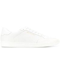 Saint Laurent - Schoenen ,Wit ,Witte Leren Geperforeerde Lage Sneakers - Lyst