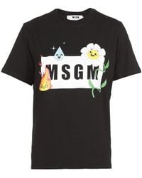 MSGM - Camiseta de algodón negra con logo delantero - Lyst