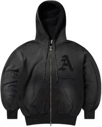 Aries - Hoodies & Sweatvesten ,Zwart ,Katoen Aged Gothic Zip Through Hoodie - Lyst