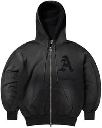 Aries - Hoodies & Sweatvesten ,Zwart ,Katoen Aged Gothic Zip Through Hoodie - Lyst