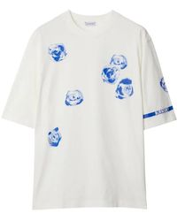 Burberry - Tops ,Wit ,Katoen T-Shirts En Polos Met Rozenprint - Lyst