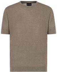 Emporio Armani - Gerippter Rundhalsausschnitt Kurzarm-Pullover - Lyst