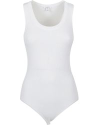 Alaïa - Tops ,Wit ,Polyester Mouwloze Ribgebreide Bodysuit - Lyst