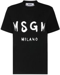 MSGM - Tops ,Zwart ,Katoen Zwart T-Shirt Met Logo Print - Lyst
