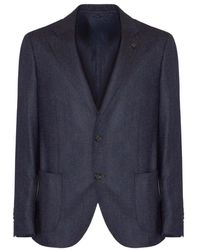 Lardini - Jassen ,Blauw ,Wol Blauwe Wol Kasjmier Herringbone Blazer - Lyst