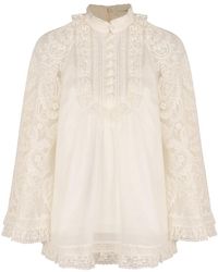 Zimmermann - Overhemden ,Wit ,Ruffled Lace Blouse - Lyst