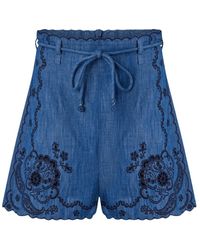 Zimmermann - Korte Broeken ,Blauw ,Denim Aster Embroidered Denim Short - Lyst