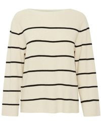 Ichi - Truien & Vesten ,Polyester Gestreepte Amandel Melk Gebreide Trui - Lyst