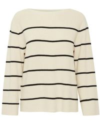 Ichi - Gestreifter Mandelmilch-Strickpullover - Lyst