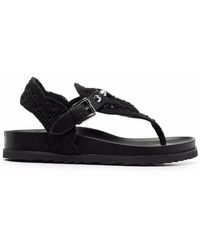 Ash Leather sandals with crochet insert - Negro