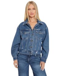Guess - Jassen ,Blauw ,Katoen Giacca Trucker - Lyst